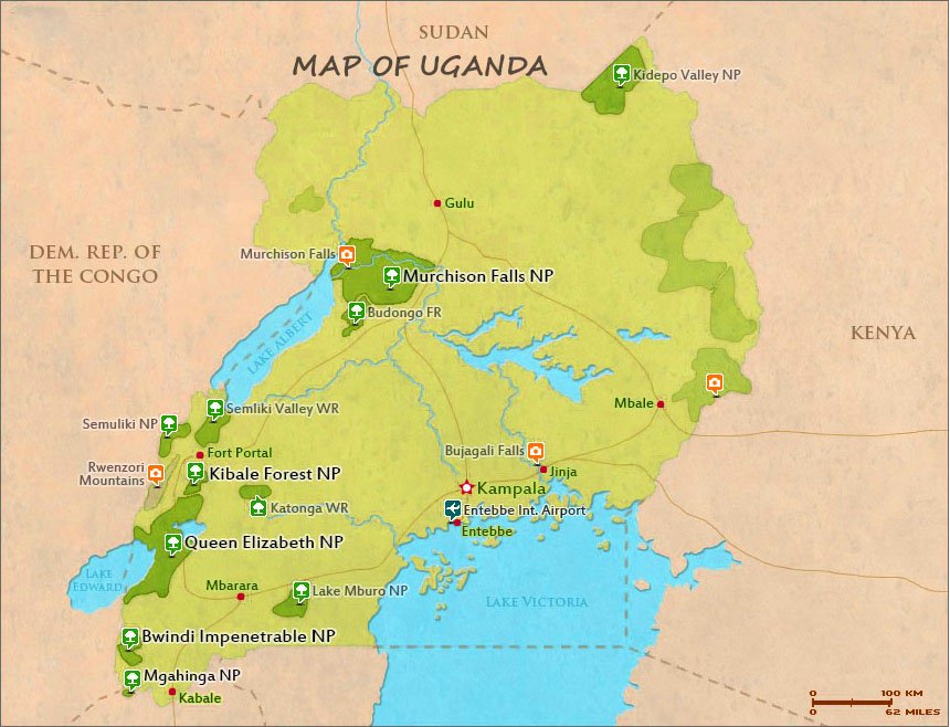 map-of-uganda National Parks of Uganda, Map of Uganda