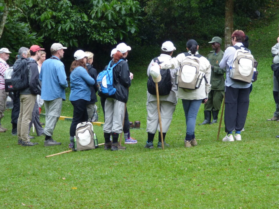 Gorilla trekking guide briefing visitors